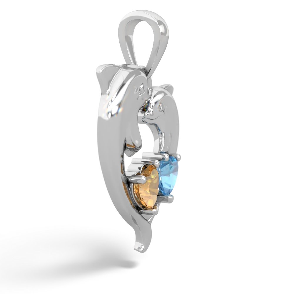 Citrine Dolphin Heart 14K White Gold pendant P5820