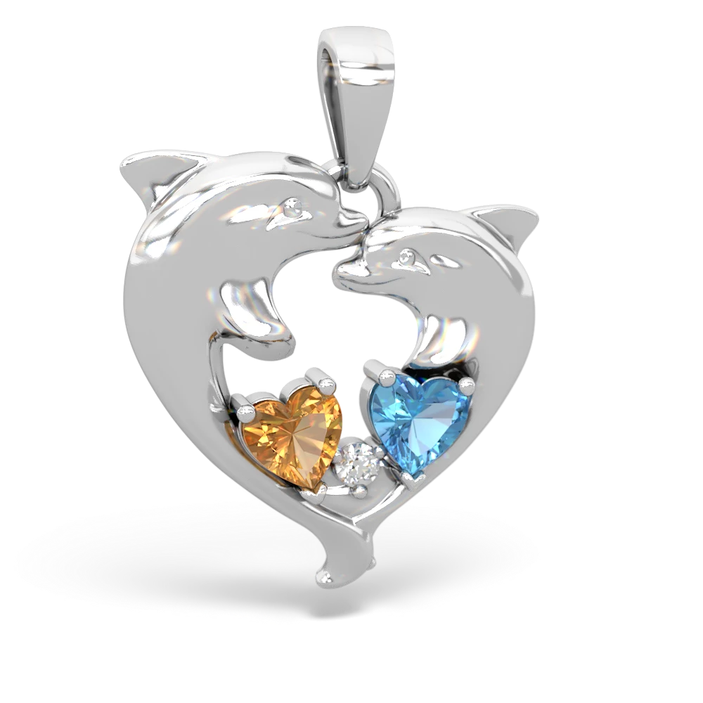 Citrine Dolphin Heart 14K White Gold pendant P5820