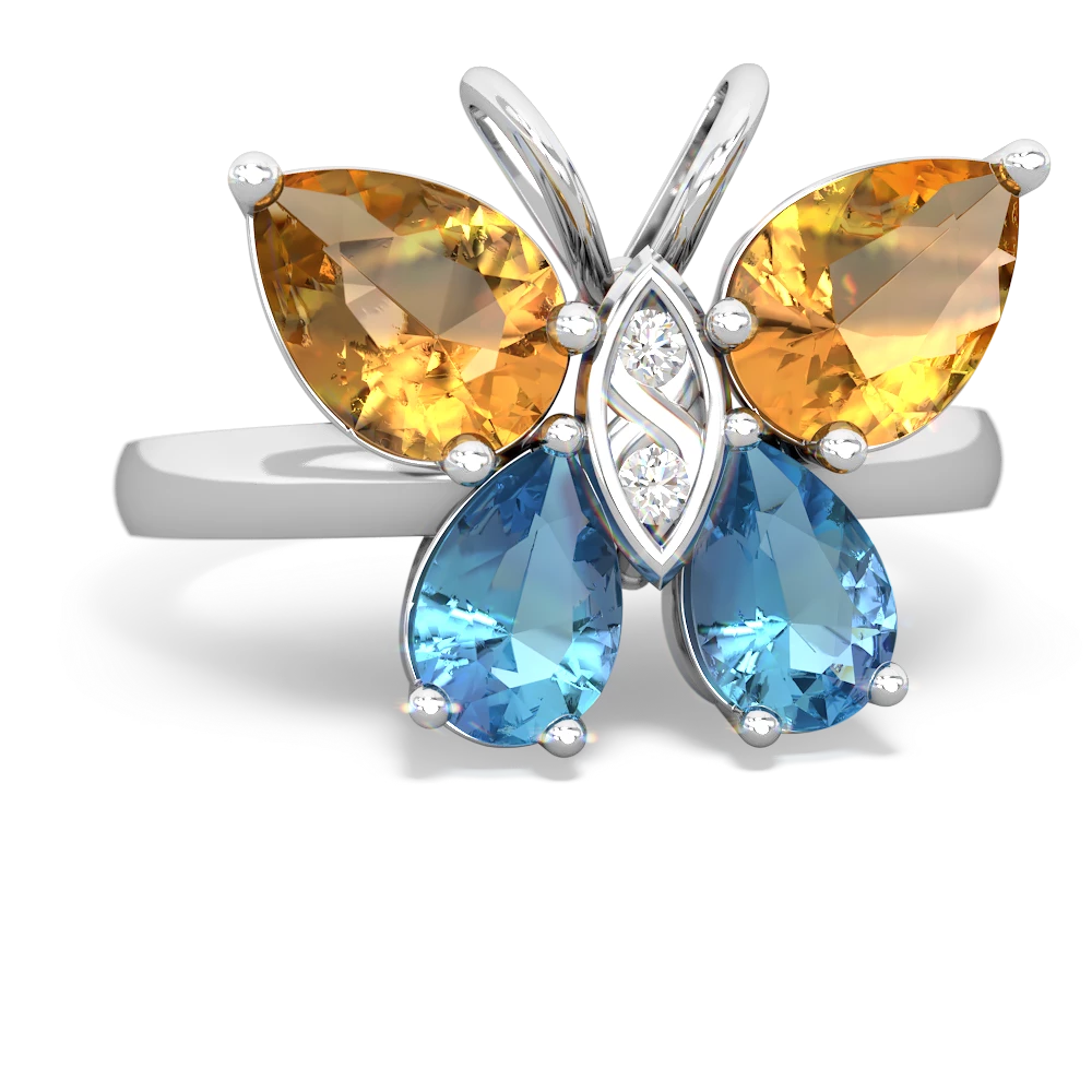 Citrine Butterfly 14K White Gold ring R2215