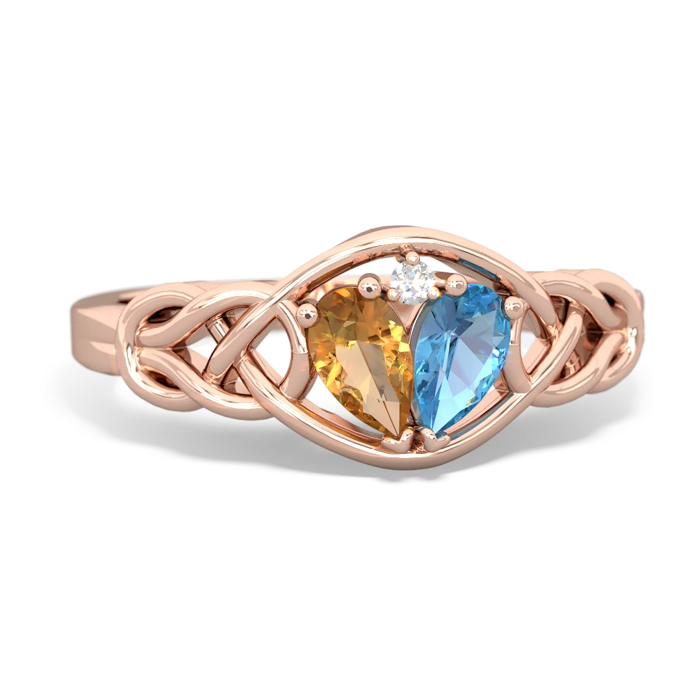 Citrine Celtic Love Knot 14K Rose Gold ring R5420