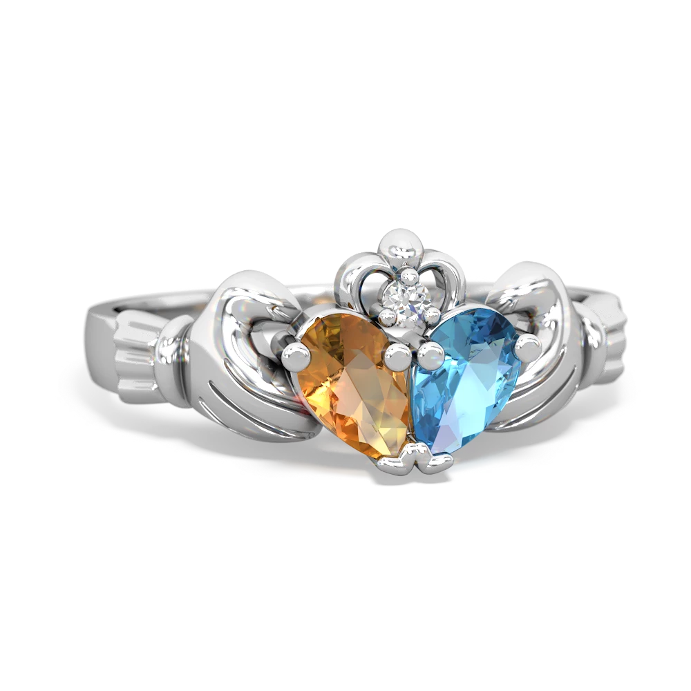 Citrine 'Our Heart' Claddagh 14K White Gold ring R2388