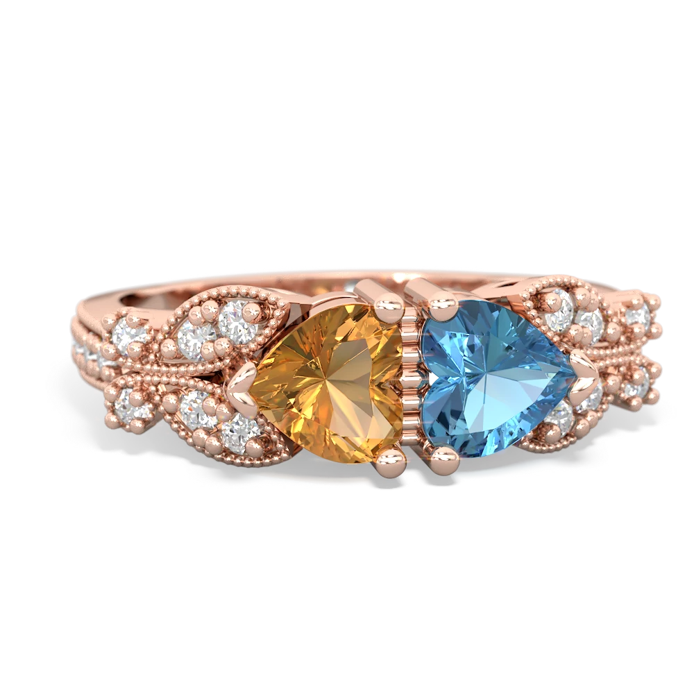 Citrine Diamond Butterflies 14K Rose Gold ring R5601