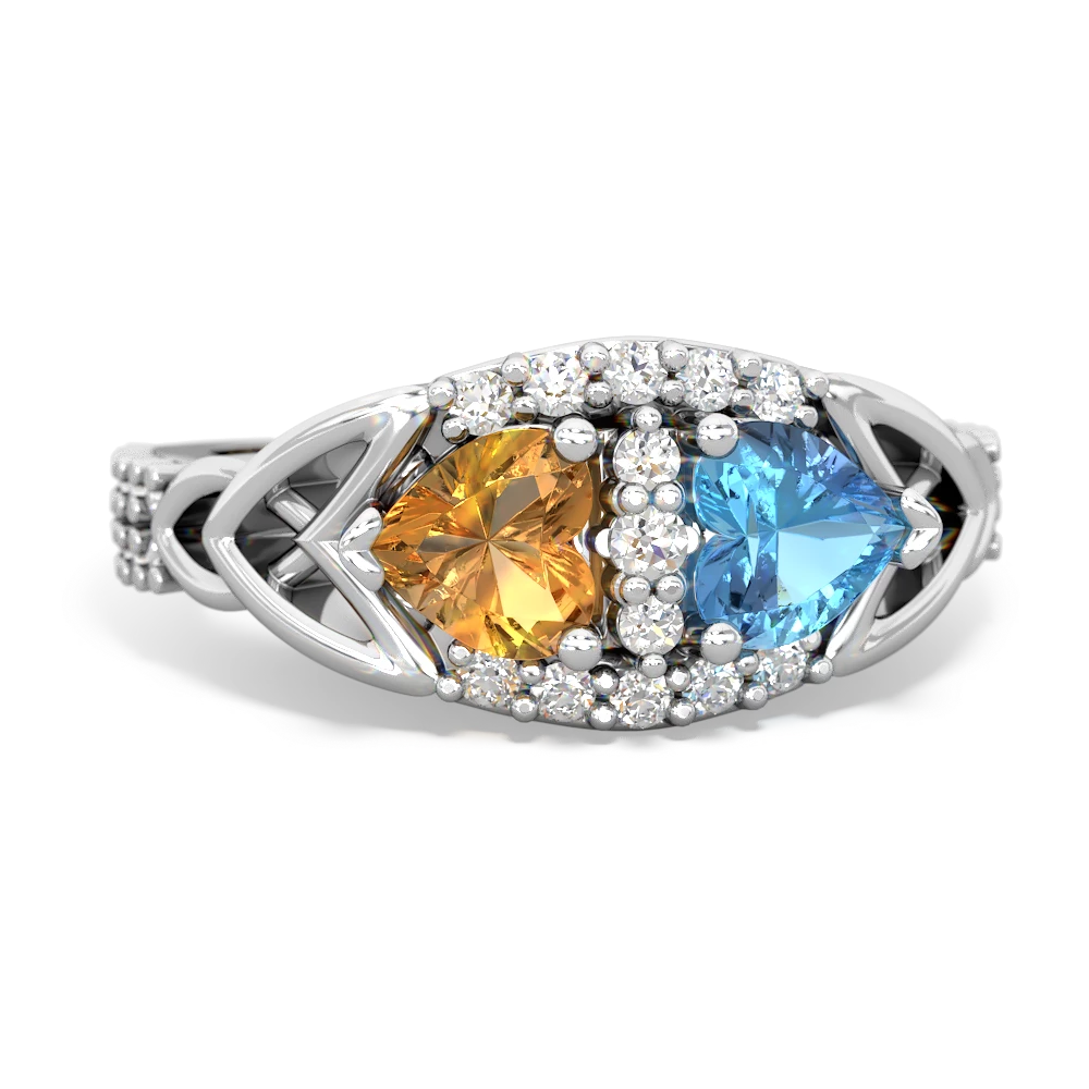 Citrine Sparkling Celtic Knot 14K White Gold ring R2645