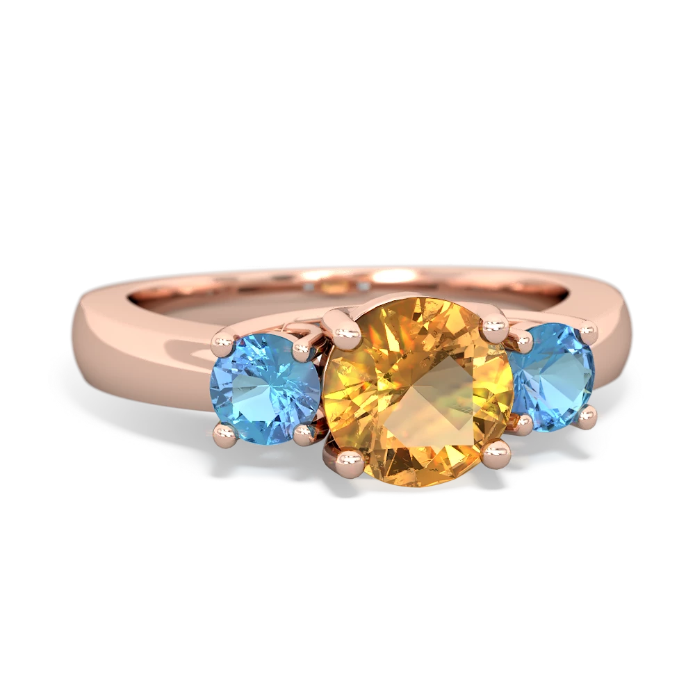 Citrine Three Stone Round Trellis 14K Rose Gold ring R4018