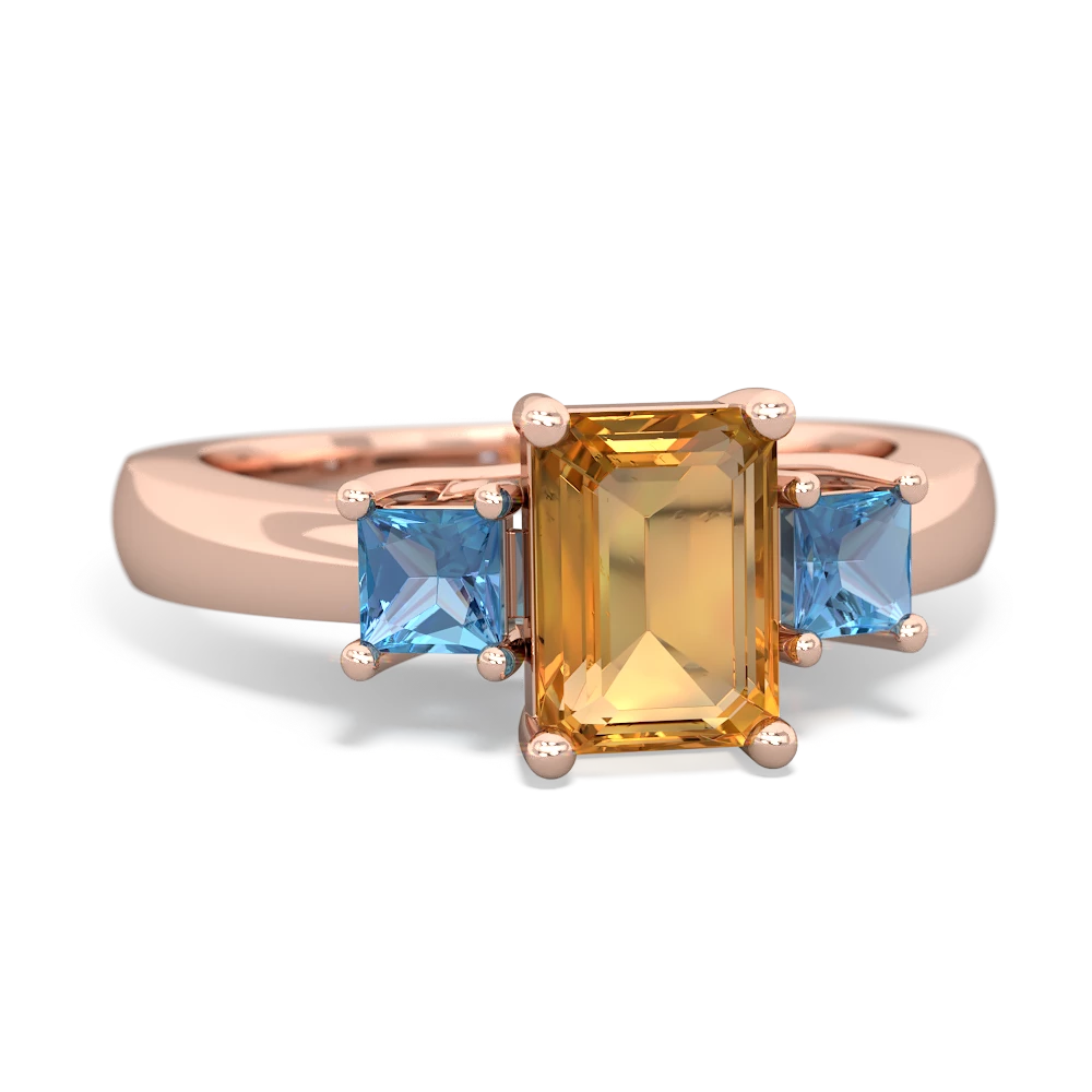 Citrine Three Stone Emerald-Cut Trellis 14K Rose Gold ring R4021