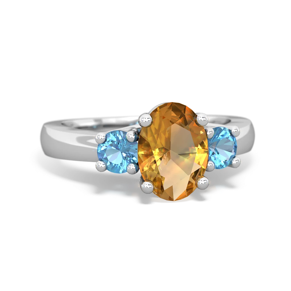 Citrine Three Stone Oval Trellis 14K White Gold ring R4024