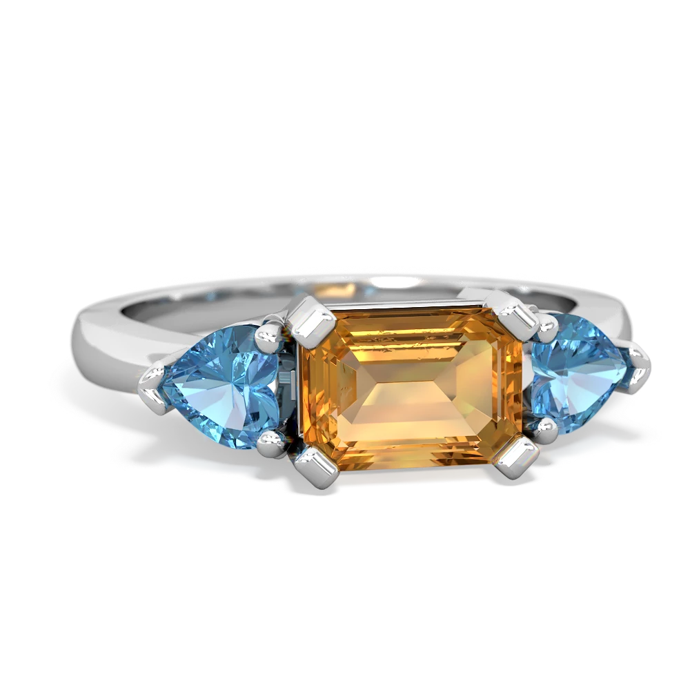 14K Solid Gold Stunning Citrine And Diamond Three-Stone Ring For Weddi