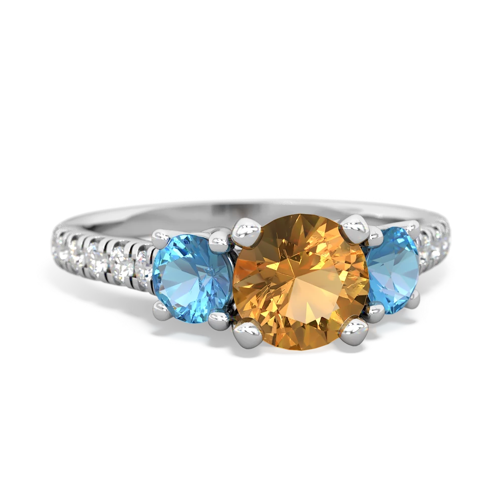 Citrine Pave Trellis 14K White Gold ring R5500