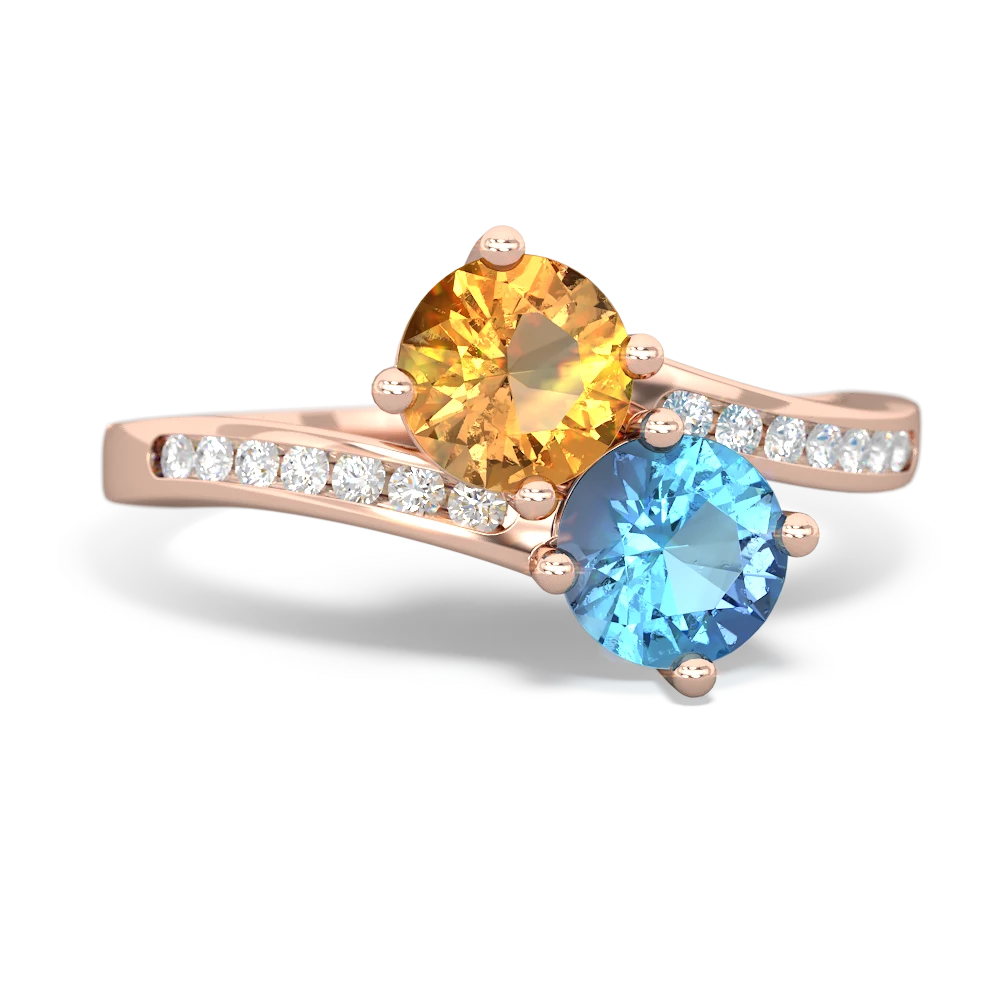 Citrine Channel Set Two Stone 14K Rose Gold ring R5303