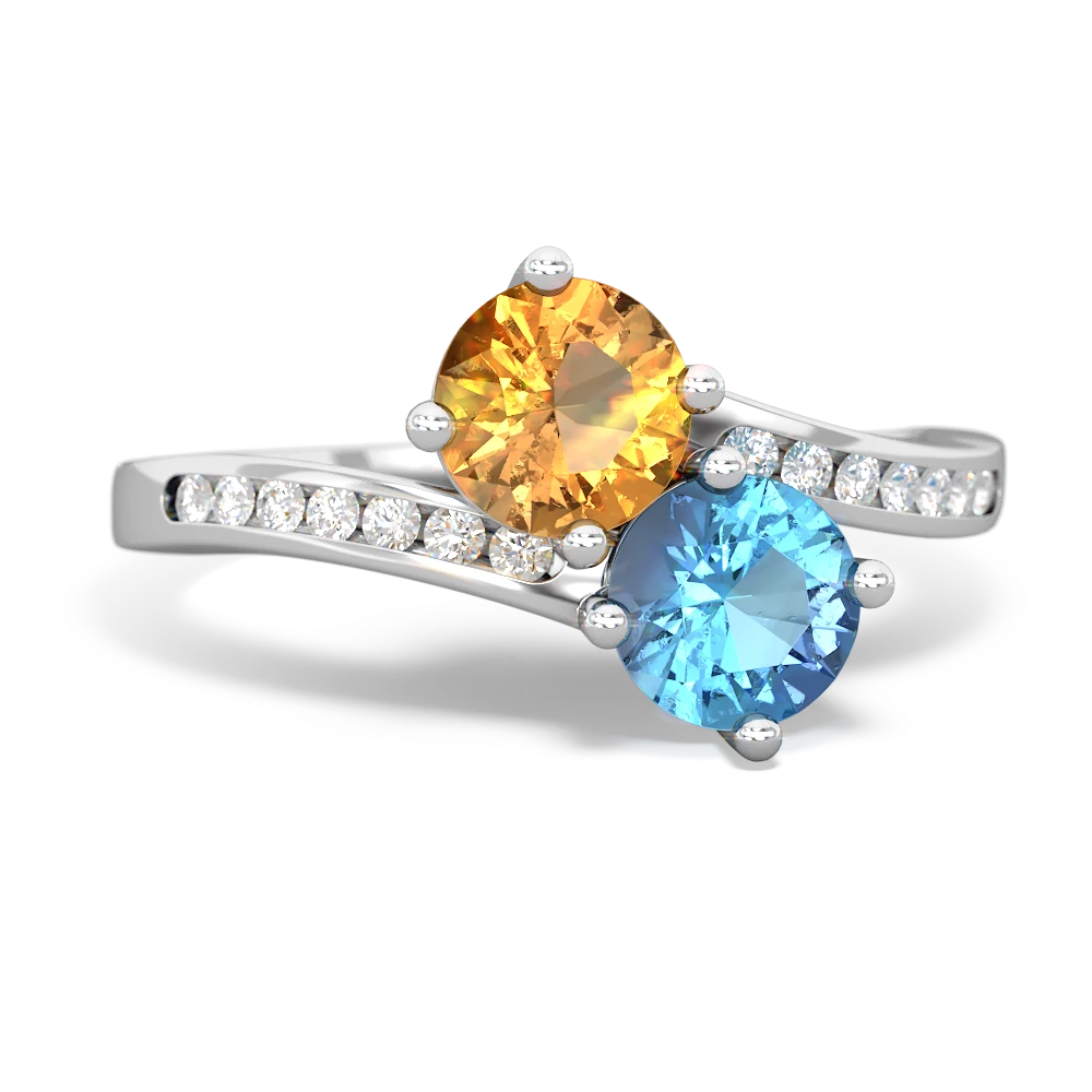 Citrine Channel Set Two Stone 14K White Gold ring R5303