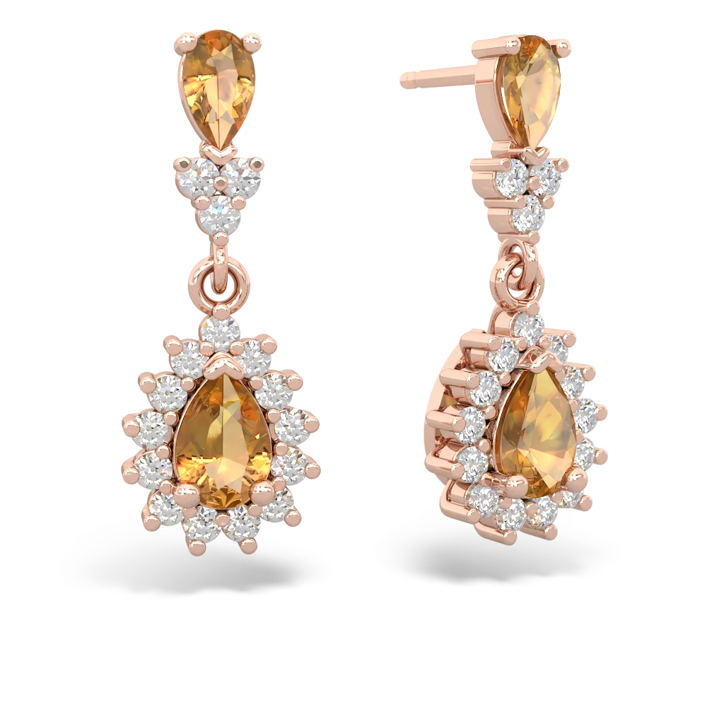 Citrine Halo Pear Dangle 14K Rose Gold earrings E1882