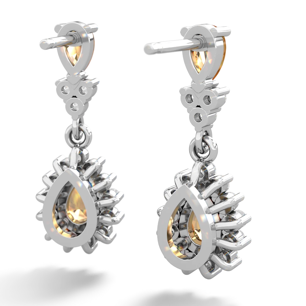 Citrine Halo Pear Dangle 14K White Gold earrings E1882