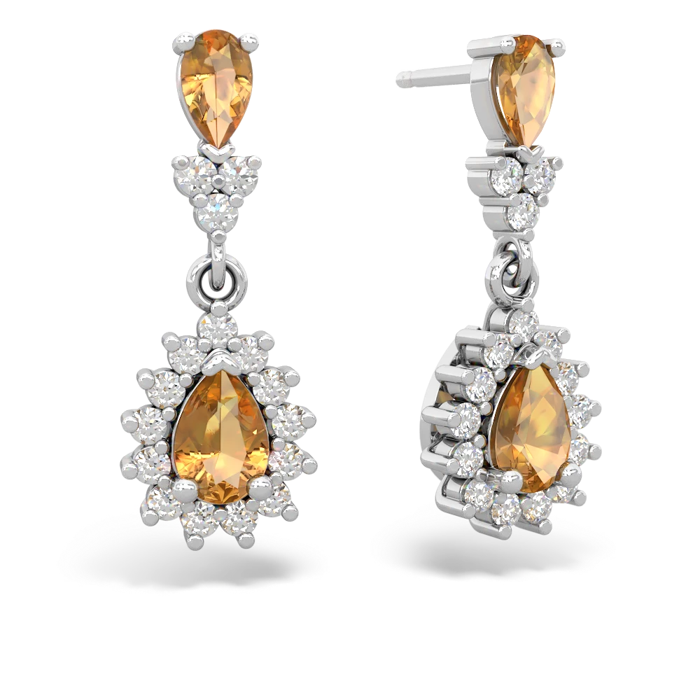 Citrine Halo Pear Dangle 14K White Gold earrings E1882