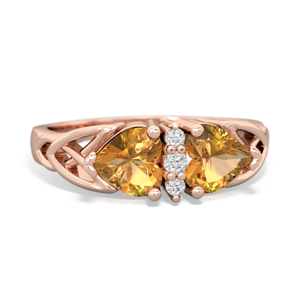 Citrine Celtic Knot Double Heart 14K Rose Gold ring R5040