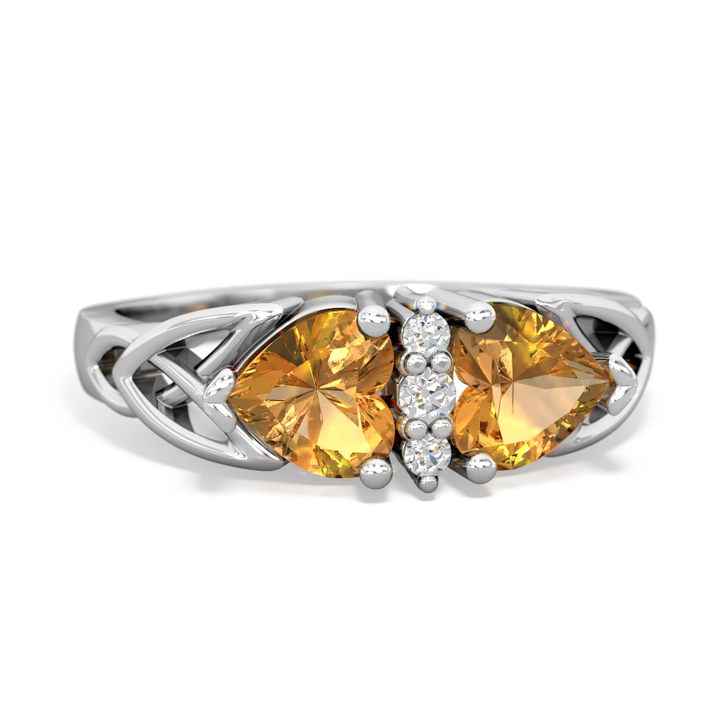 Citrine Celtic Knot Double Heart 14K White Gold ring R5040