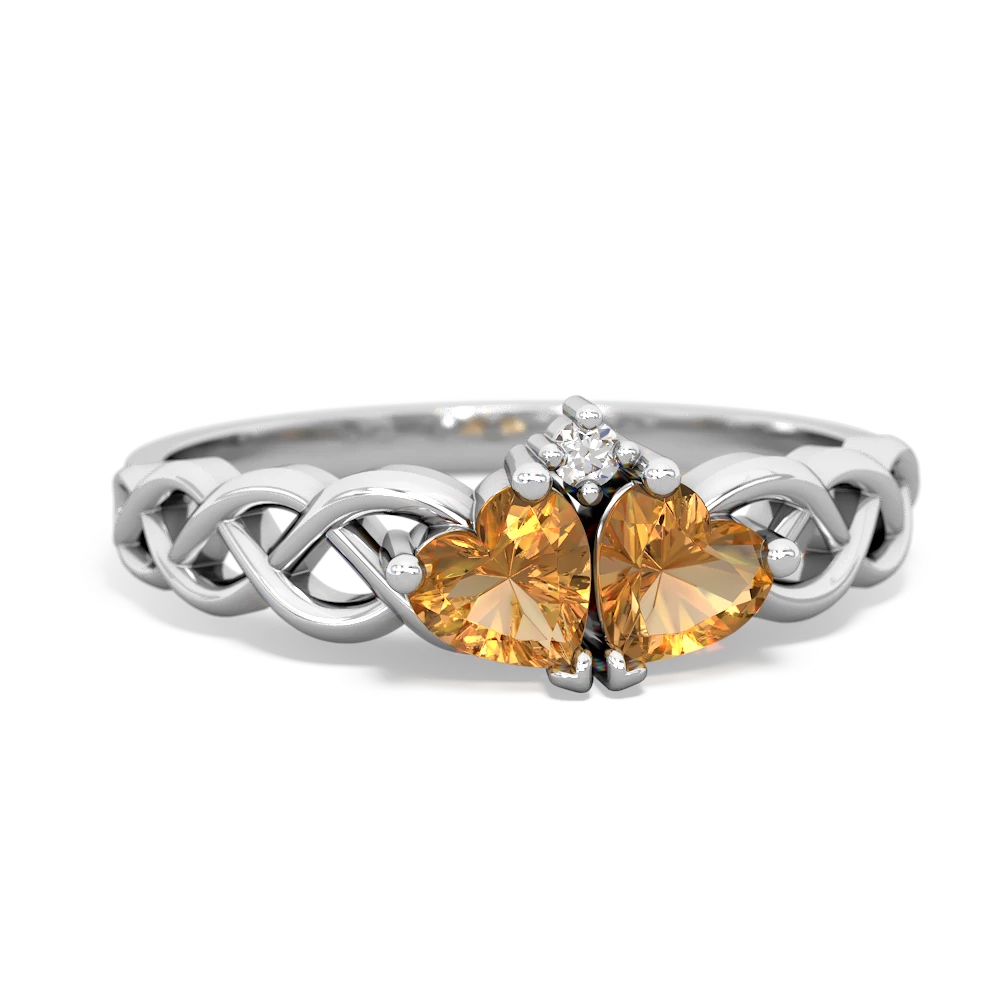 Citrine Heart To Heart Braid 14K White Gold ring R5870