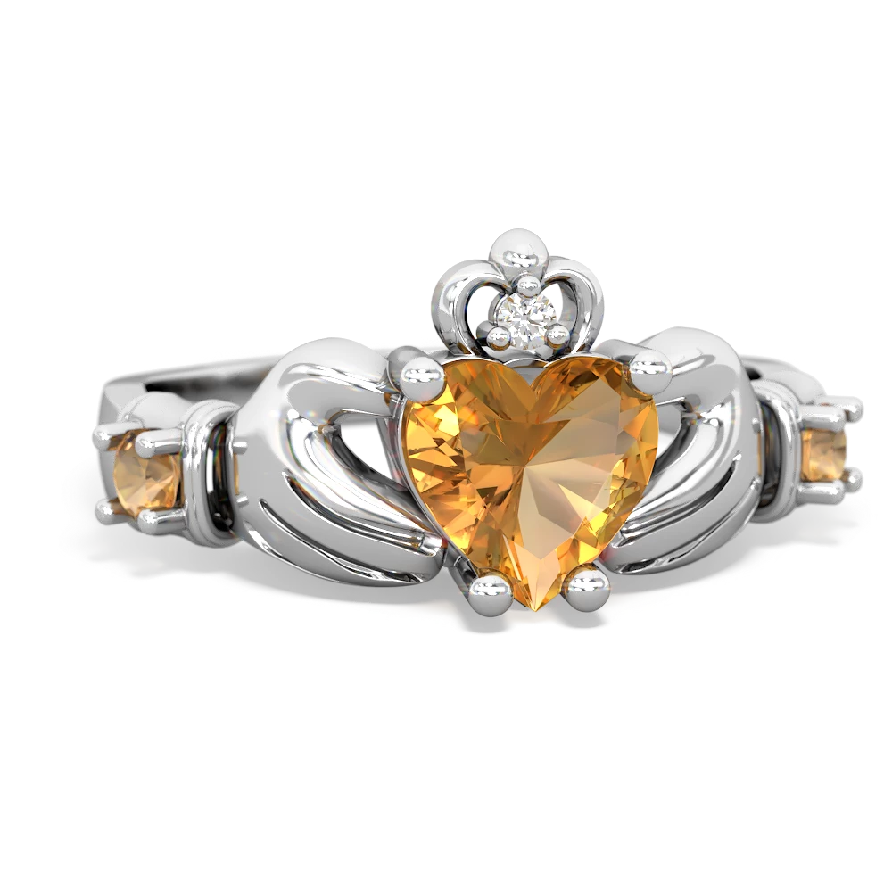 Smoky Quartz Claddagh Keepsake 14K White Gold ring R5245