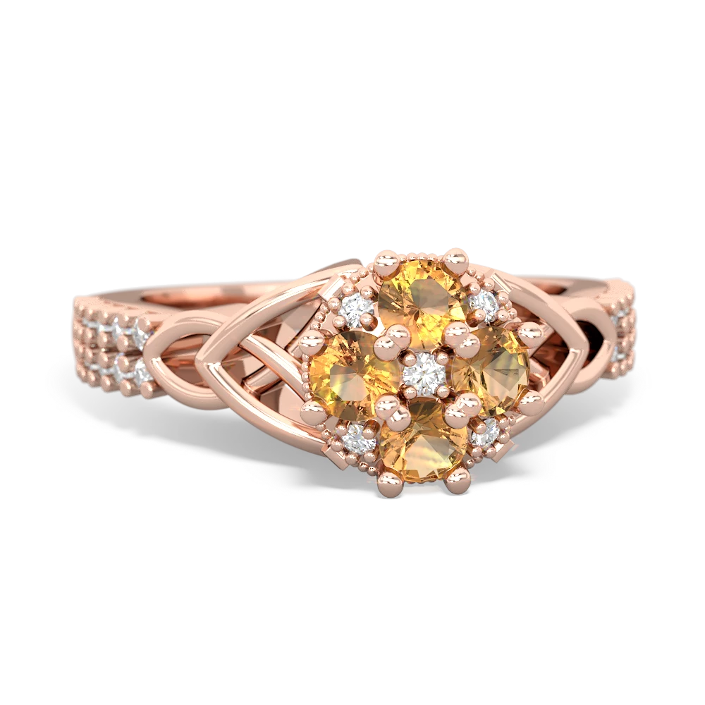 Citrine Celtic Knot Cluster Engagement 14K Rose Gold ring R26443RD