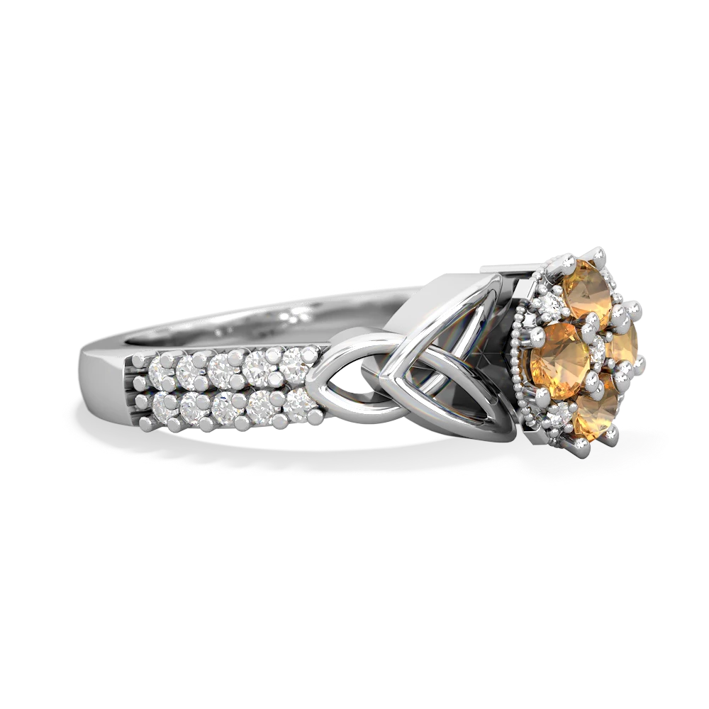 Citrine Celtic Knot Cluster Engagement 14K White Gold ring R26443RD