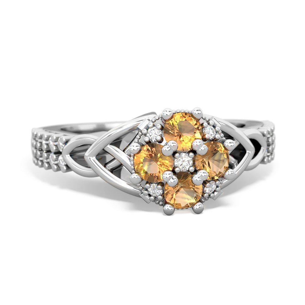 Citrine Celtic Knot Cluster Engagement 14K White Gold ring R26443RD