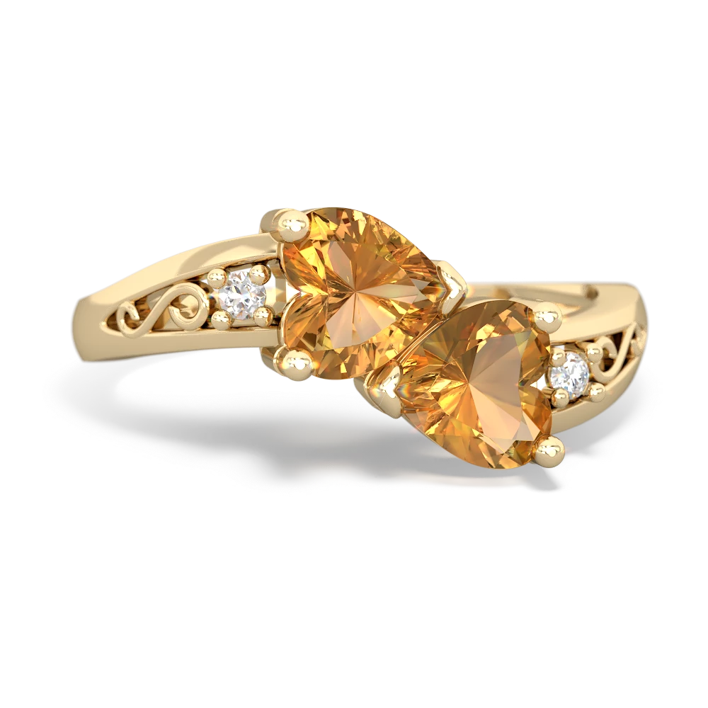 Citrine Snuggling Hearts 14K Yellow Gold ring R2178