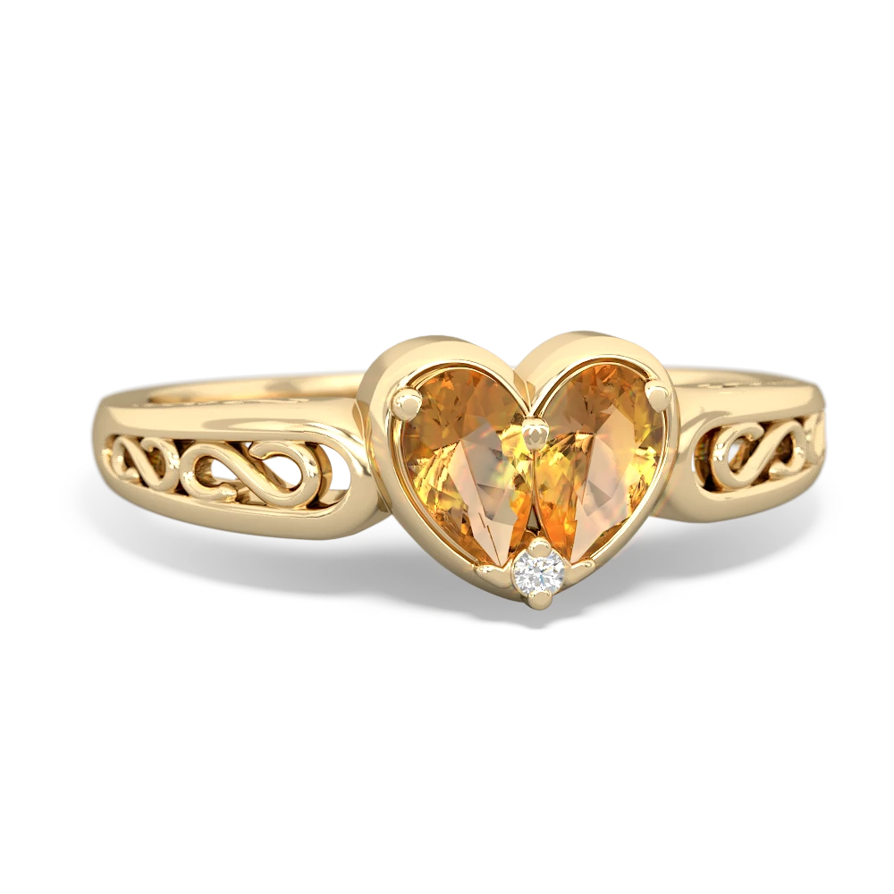 Citrine Filligree 'One Heart' 14K Yellow Gold ring R5070