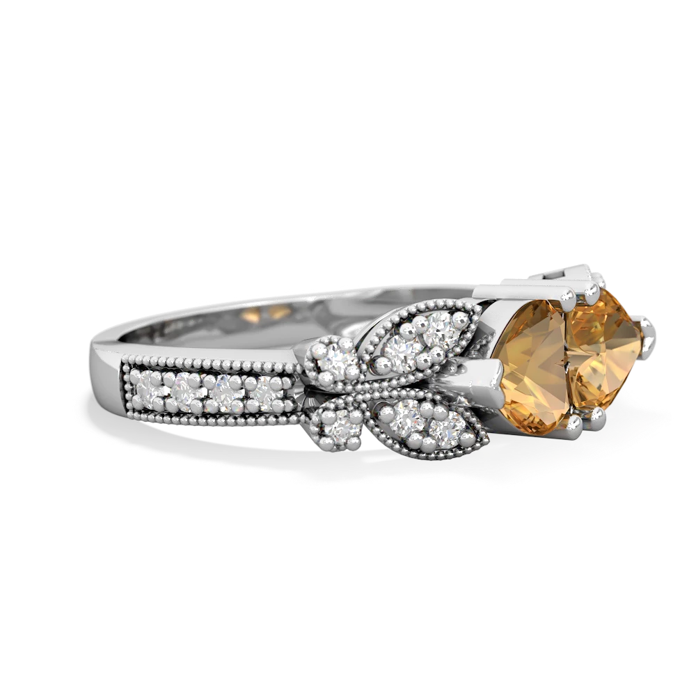 Citrine Diamond Butterflies 14K White Gold ring R5601