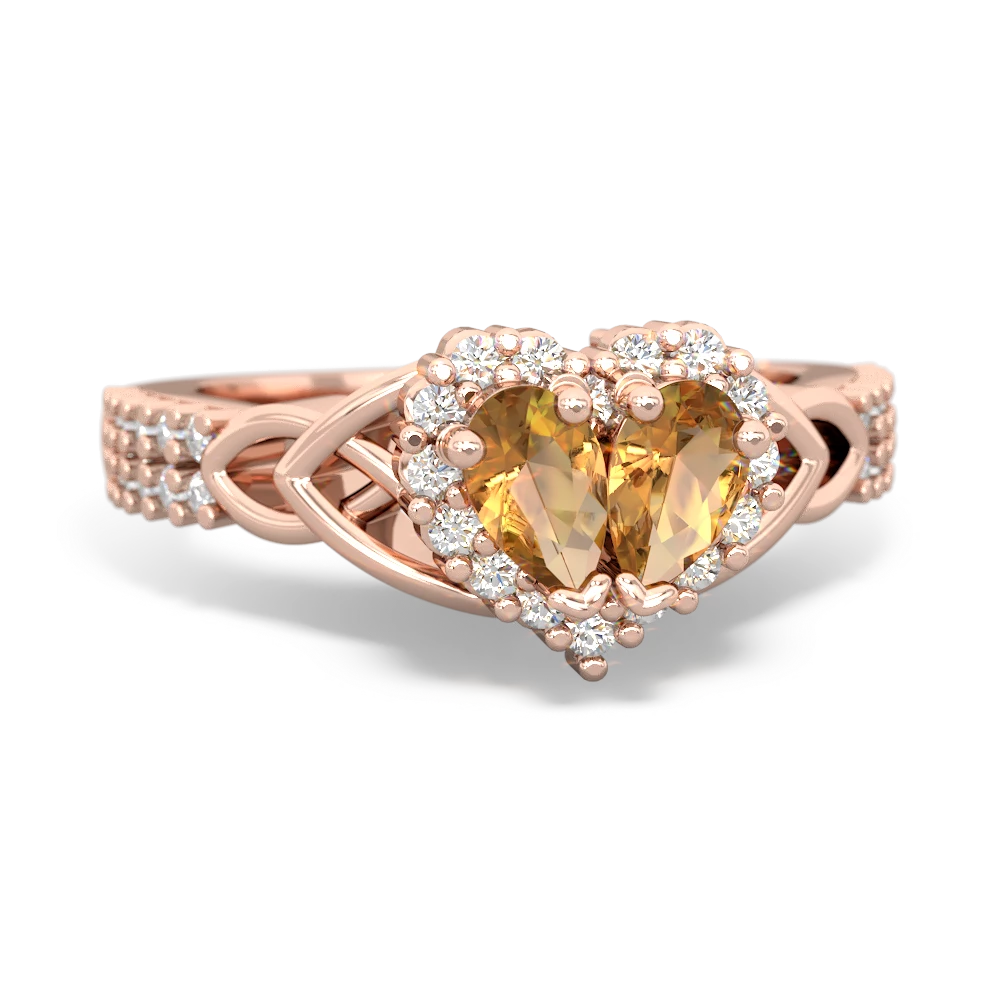 Citrine Celtic Knot Two Hearts As One 14K Rose Gold ring R2644HRT