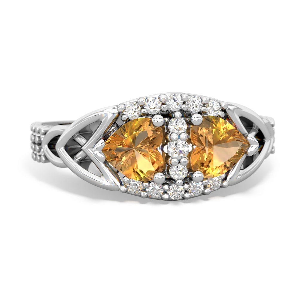 Citrine Sparkling Celtic Knot 14K White Gold ring R2645