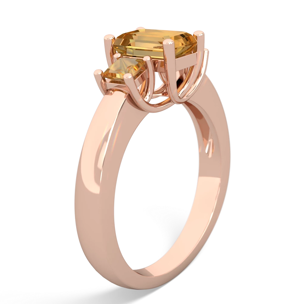 Lab Sapphire Three Stone Emerald-Cut Trellis 14K Rose Gold ring R4021