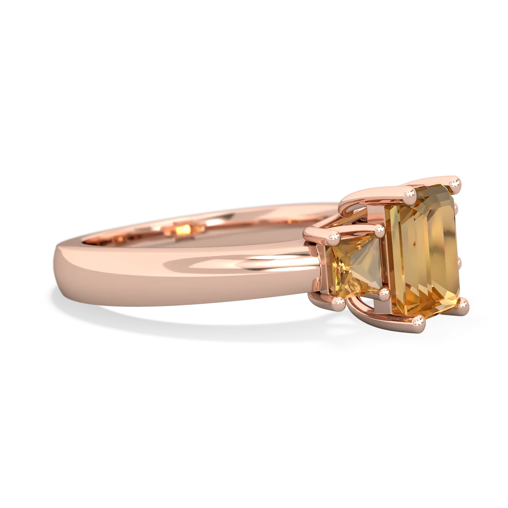 Peridot Three Stone Emerald-Cut Trellis 14K Rose Gold ring R4021