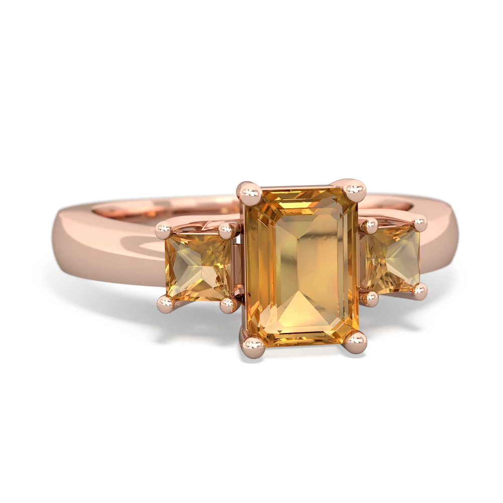 White Topaz Three Stone Emerald-Cut Trellis 14K Rose Gold ring R4021