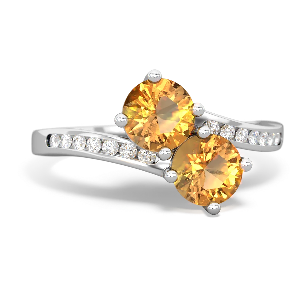 Citrine Channel Set Two Stone 14K White Gold ring R5303