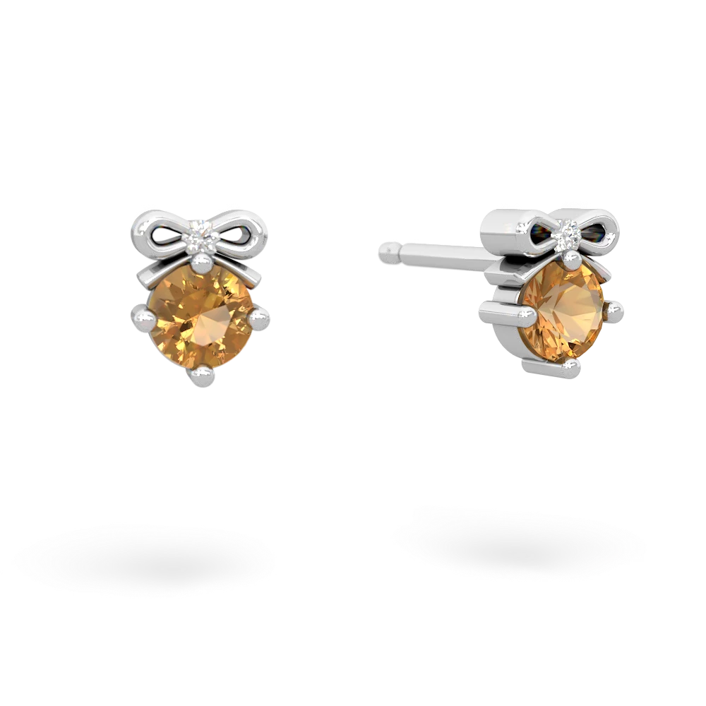 Citrine Diamond Bows 14K White Gold earrings E7002