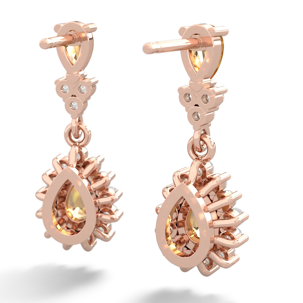 Citrine Halo Pear Dangle 14K Rose Gold earrings E1882