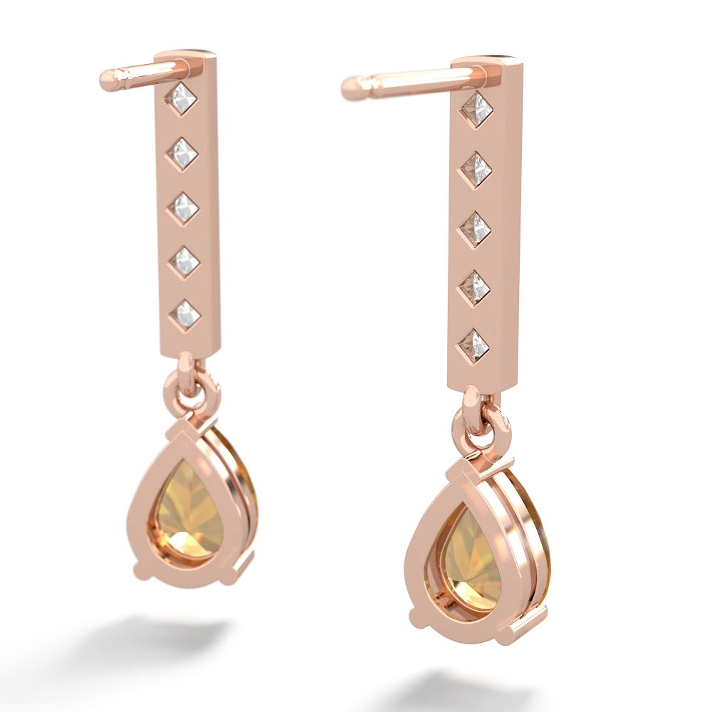 Citrine Art Deco Diamond Drop 14K Rose Gold earrings E5324