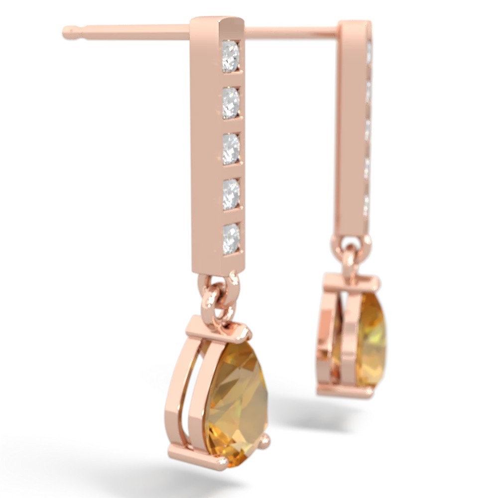 Citrine Art Deco Diamond Drop 14K Rose Gold earrings E5324