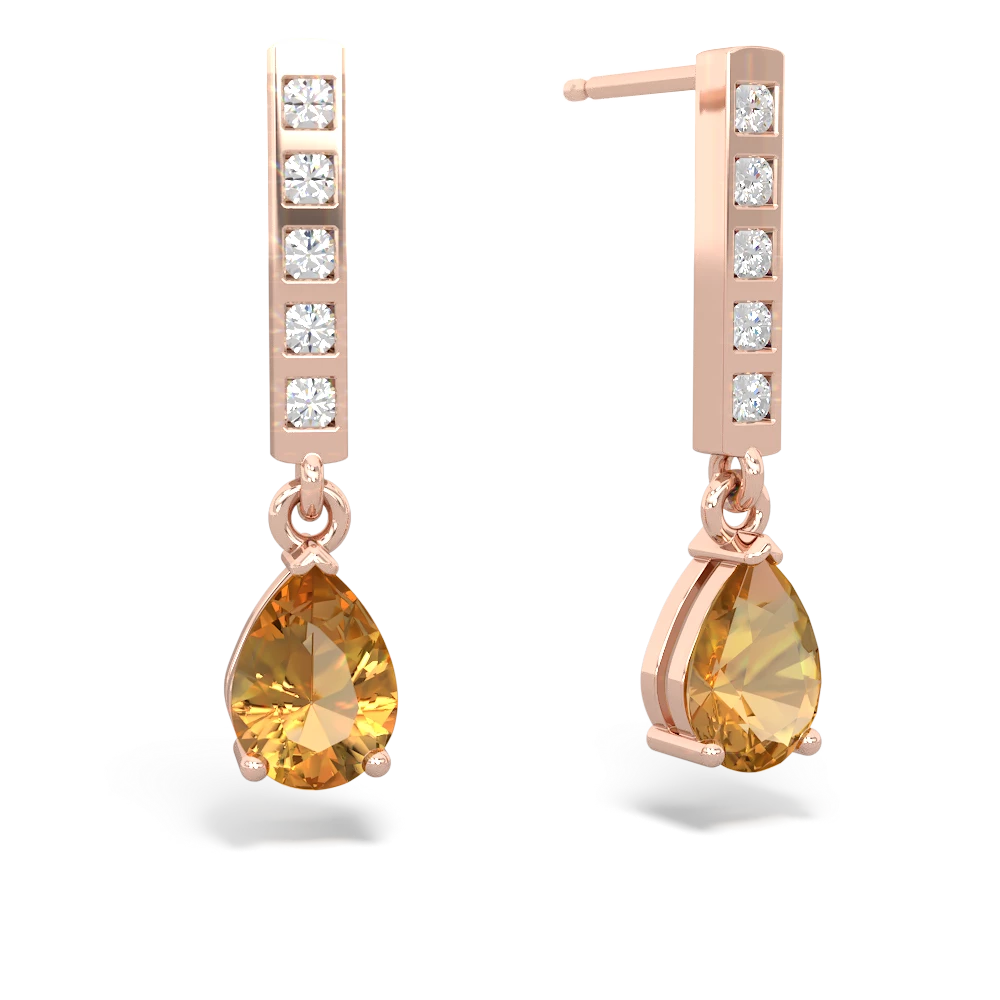 Citrine Art Deco Diamond Drop 14K Rose Gold earrings E5324