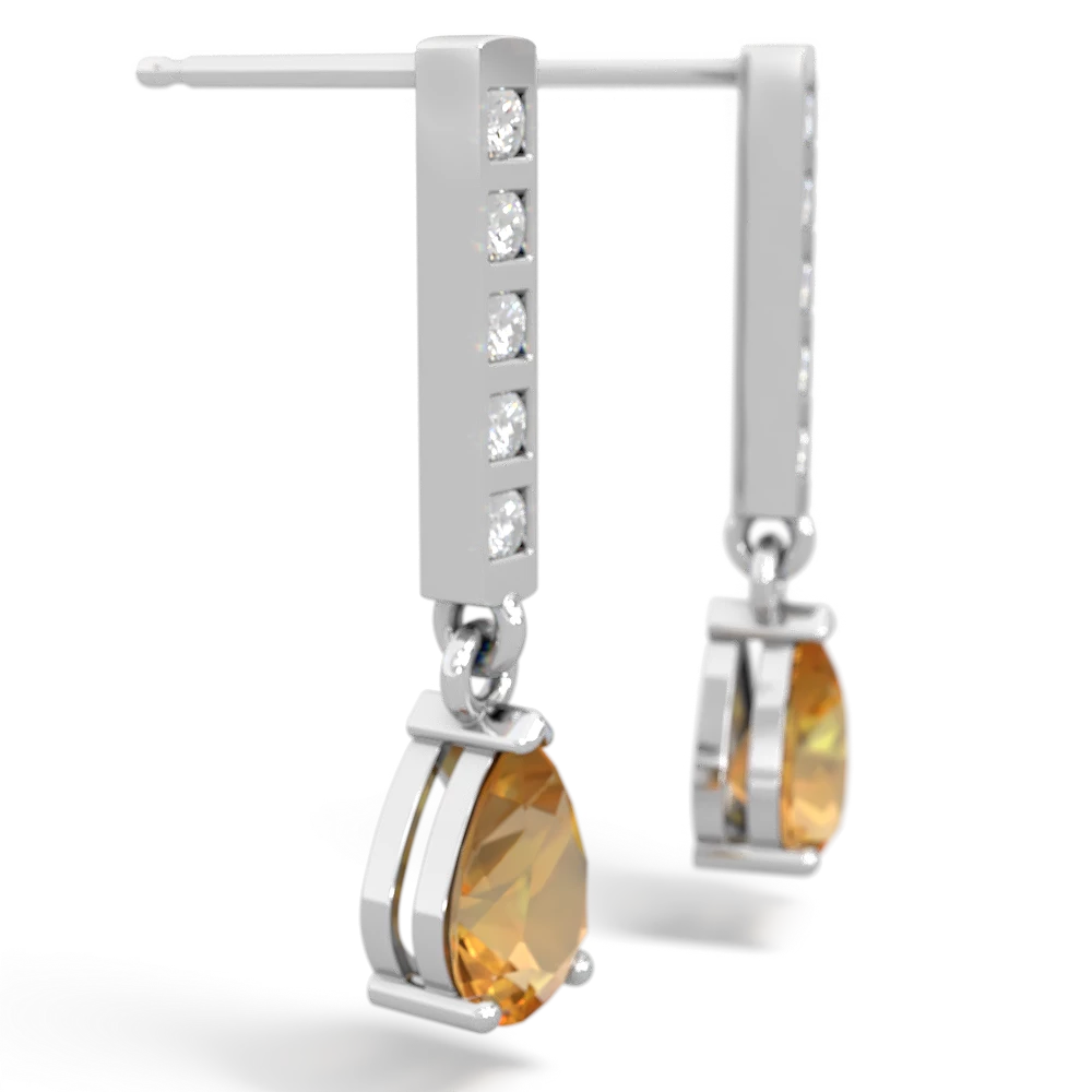 Citrine Art Deco Diamond Drop 14K White Gold earrings E5324