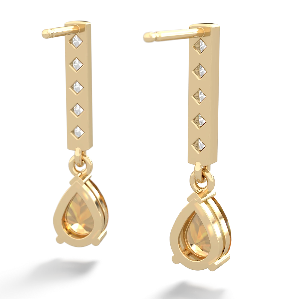 Citrine Art Deco Diamond Drop 14K Yellow Gold earrings E5324