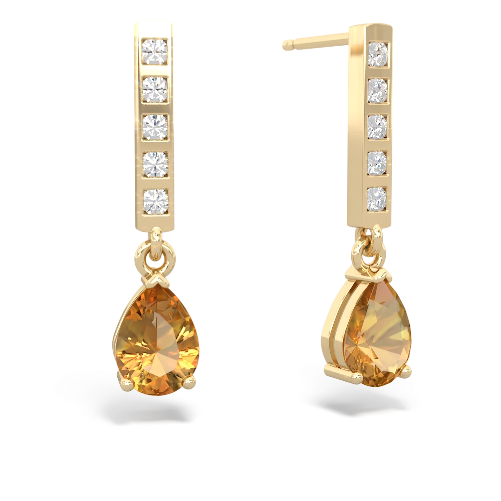 Citrine Art Deco Diamond Drop 14K Yellow Gold earrings E5324