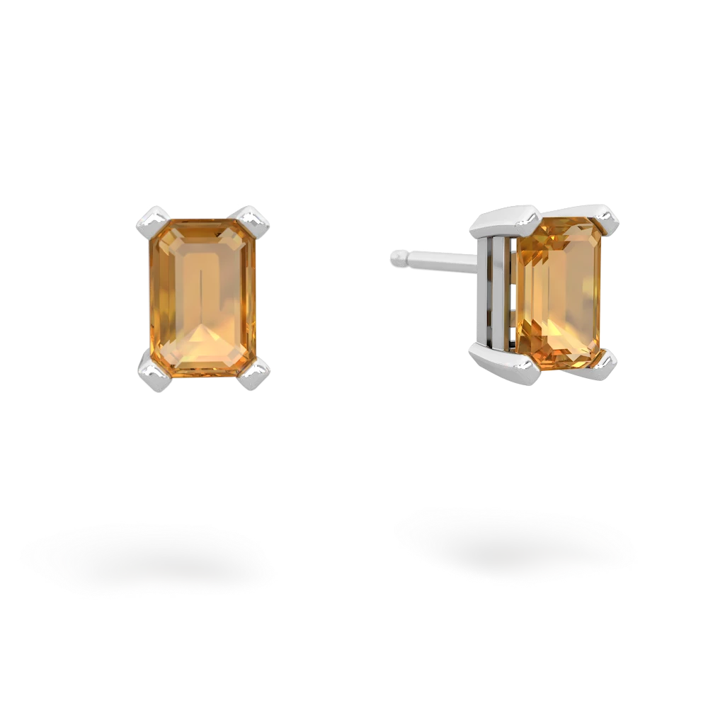 Citrine 6X4mm Emerald-Cut Stud 14K White Gold earrings E1855