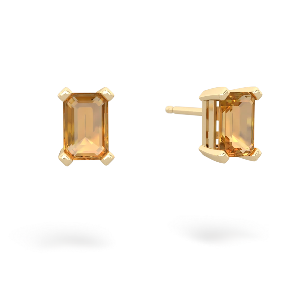 Citrine 6X4mm Emerald-Cut Stud 14K Yellow Gold earrings E1855