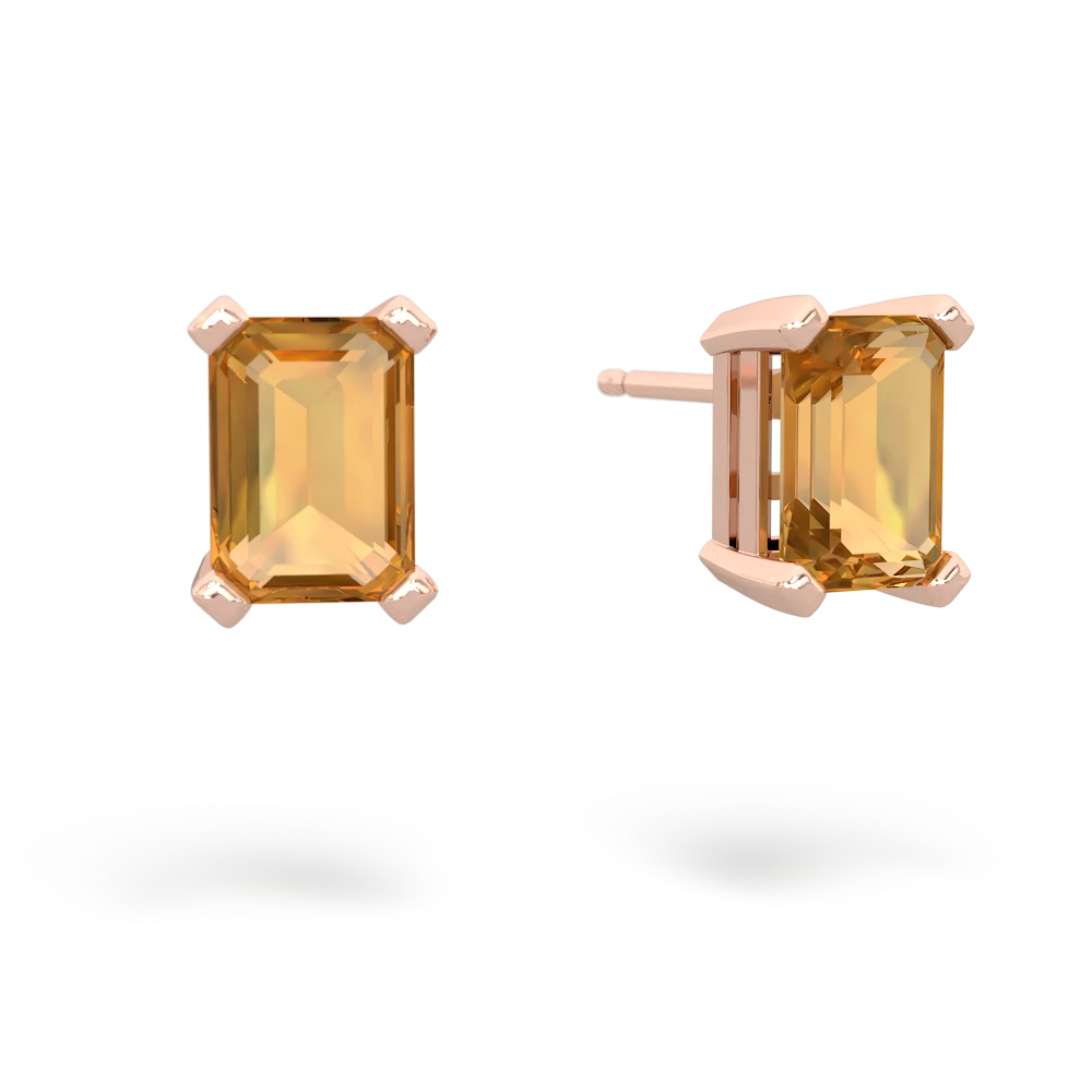 Citrine 7X5mm Emerald-Cut Stud 14K Rose Gold earrings E1856