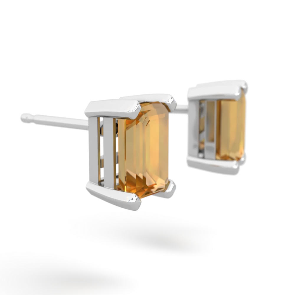 Citrine 7X5mm Emerald-Cut Stud 14K White Gold earrings E1856