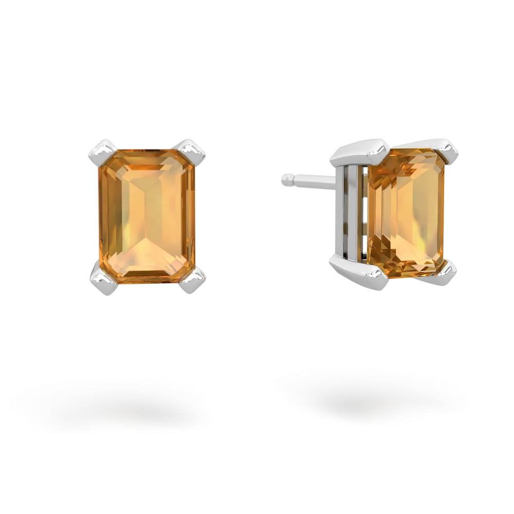 Citrine 7X5mm Emerald-Cut Stud 14K White Gold earrings E1856