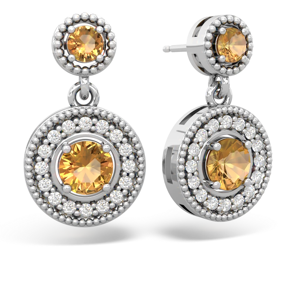 Citrine Halo Dangle 14K White Gold earrings E5319