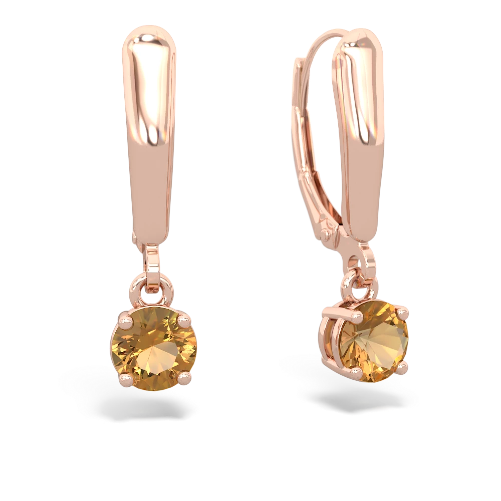 Citrine 5Mm Round Lever Back 14K Rose Gold earrings E2785