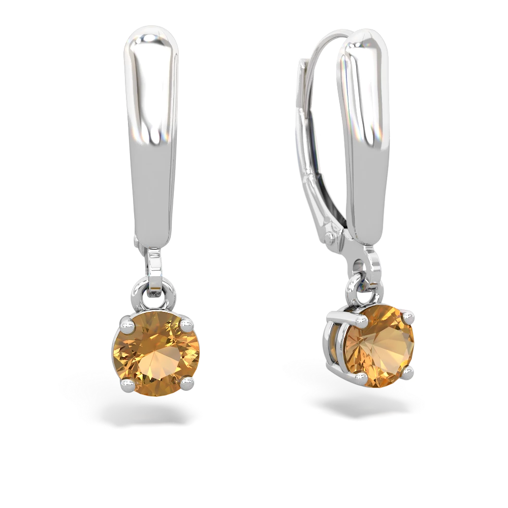 Citrine 5Mm Round Lever Back 14K White Gold earrings E2785