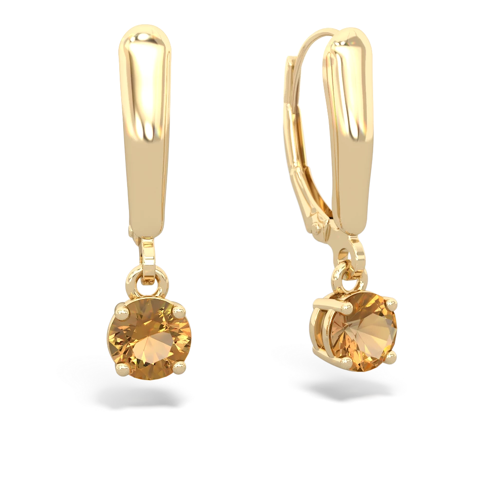 Citrine 5Mm Round Lever Back 14K Yellow Gold earrings E2785